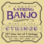 D'ADDARIO J57 - струны для банджо, 5 String and Tenor Banjo/Custom Medium/Nickel