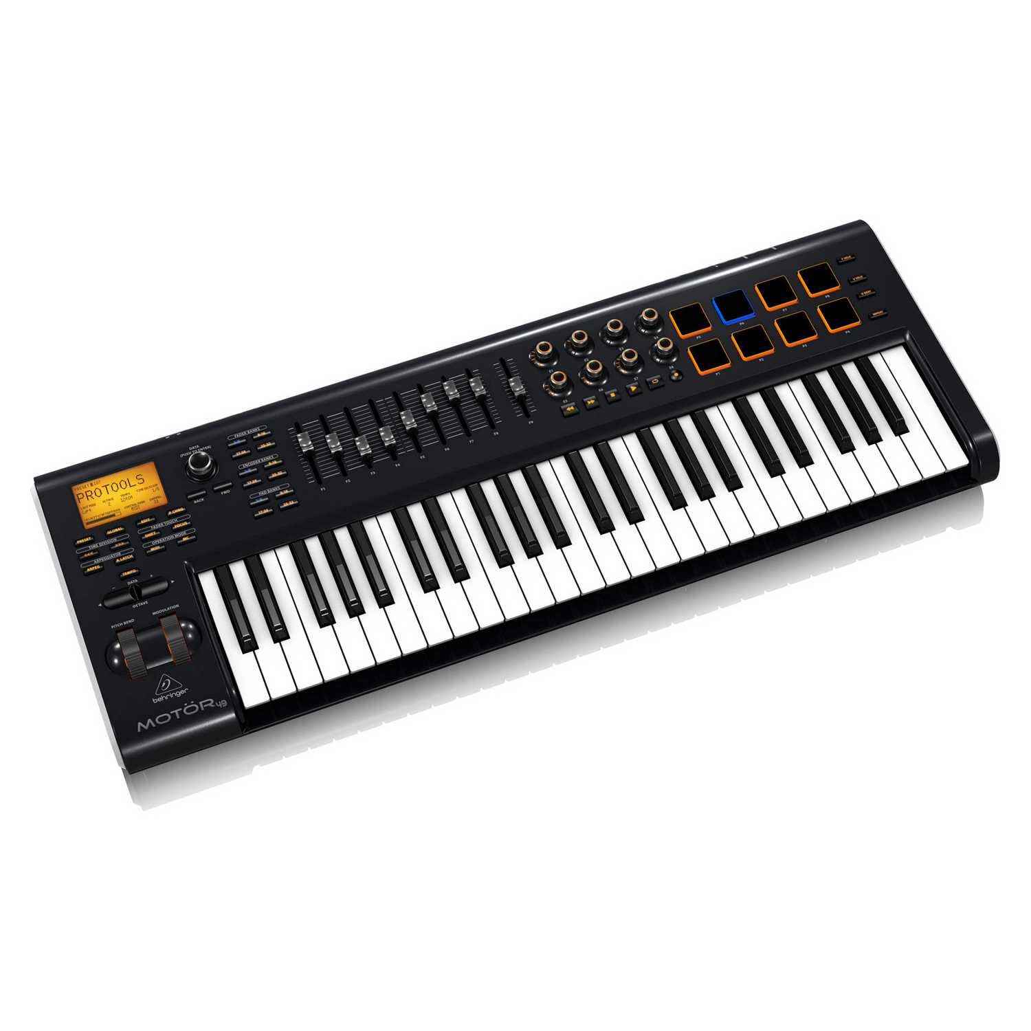 BEHRINGER MOTOR 49 - клавиатура USB/MIDI , 49 клавиш, 9 моторизированных 60  мм фейдеров, 8 пэдов купить онлайн по актуальной цене со скидкой и  доставкой - invask.ru