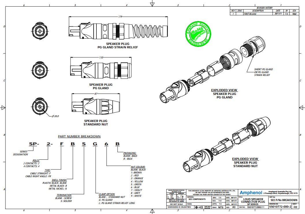 AMPHENOL SP-4-F - разъем кабельный Speakon, 4 контакта, корпус из ...