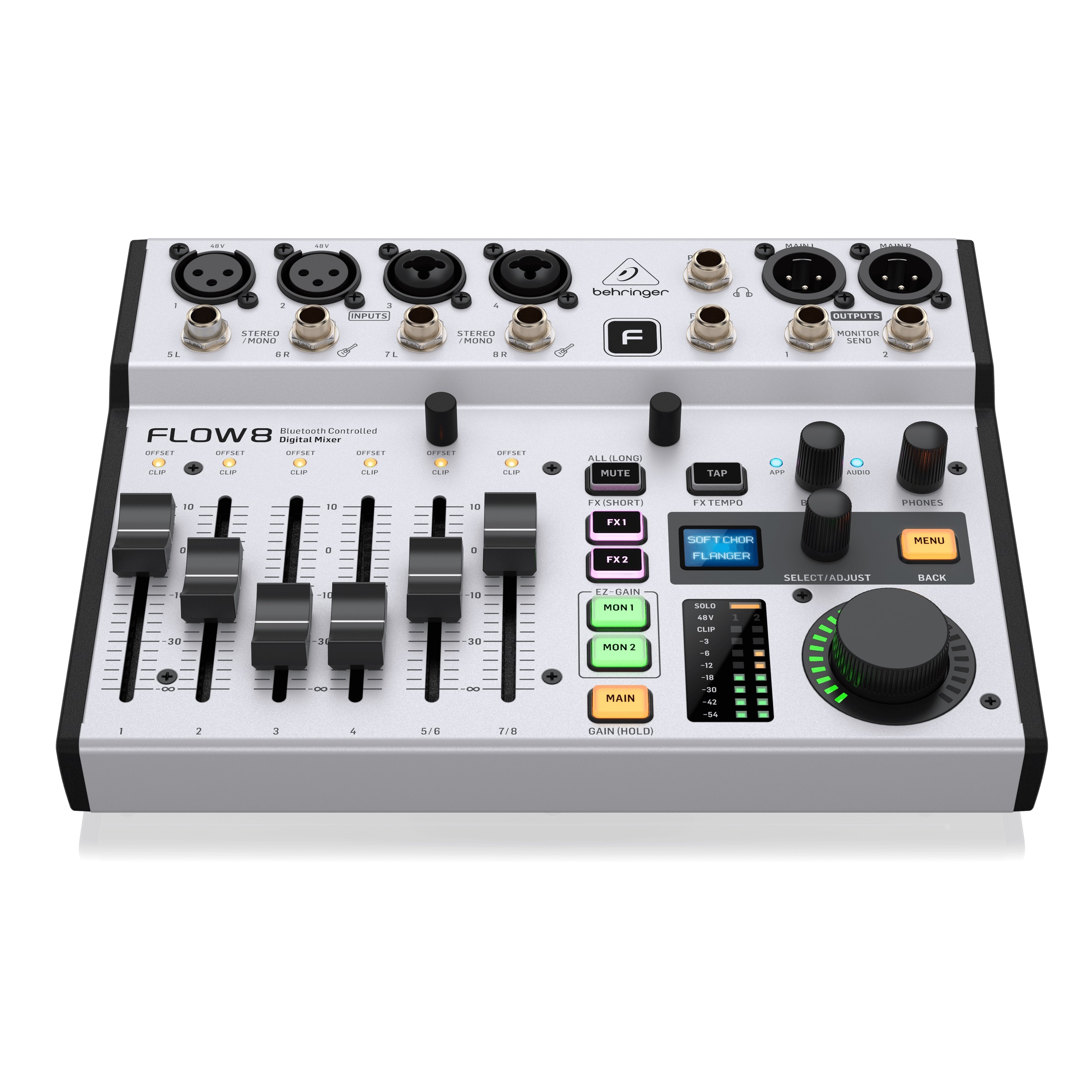 BEHRINGER FLOW 8 - цифровой микшерный пульт, 4 TRS входа, 2 XLR входа, 2  XLR/TRS входа, USB порт купить онлайн по актуальной цене со скидкой и  доставкой - invask.ru