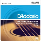 D'ADDARIO EJ16 - струны для акустической гитары с обмоткой из фосфорной бронзы, Light 12-53
